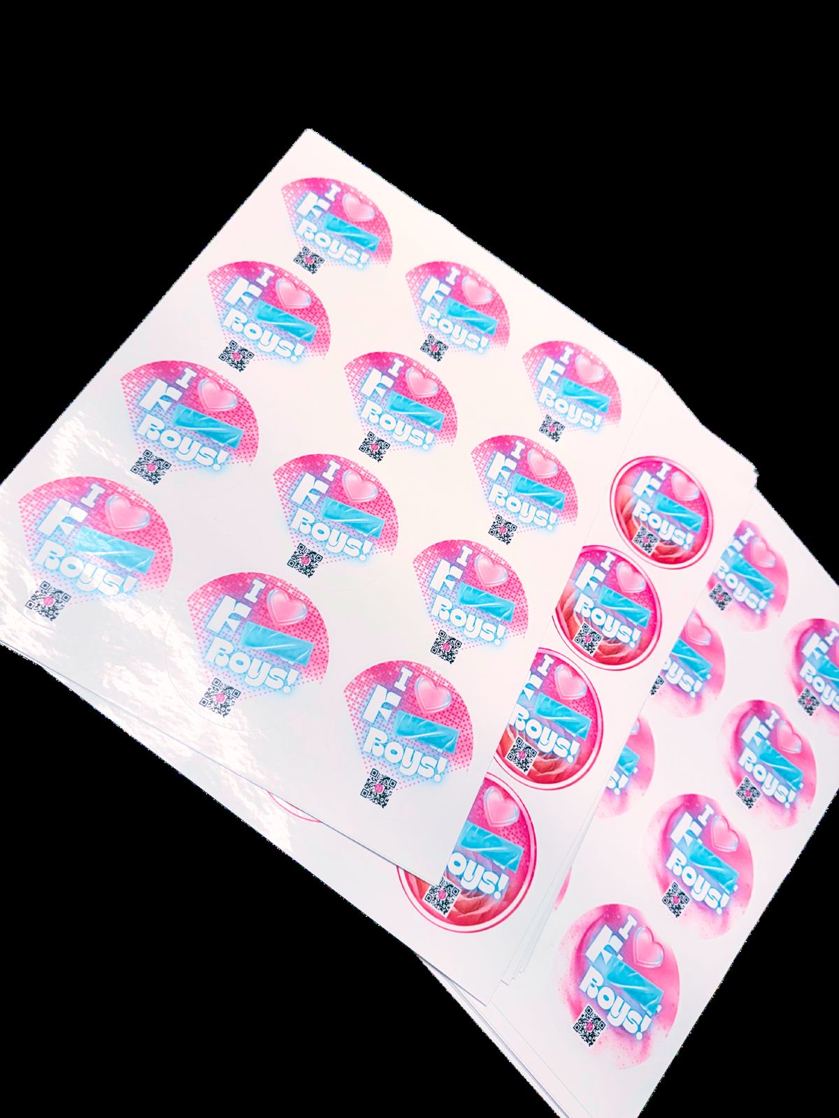 A sheet of "I love FBOYS" stickers